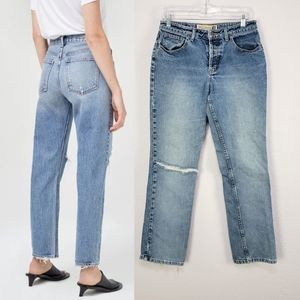 Vintage 90s Maurices Button Front Busted Knee Straight High-Rise Jeans Size 30